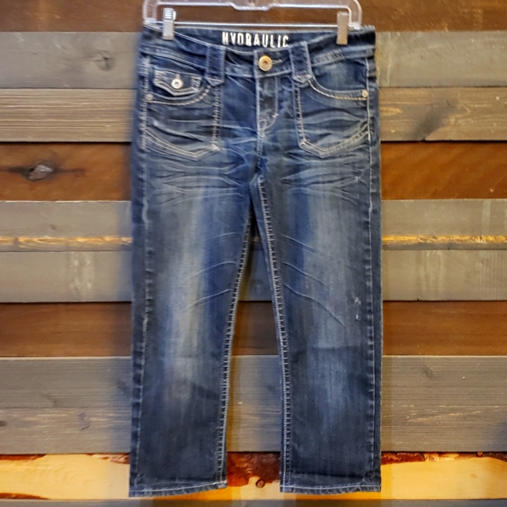 Womens Hydraulic Low Waist Denim Jean Capri Size 7 Dark Wash